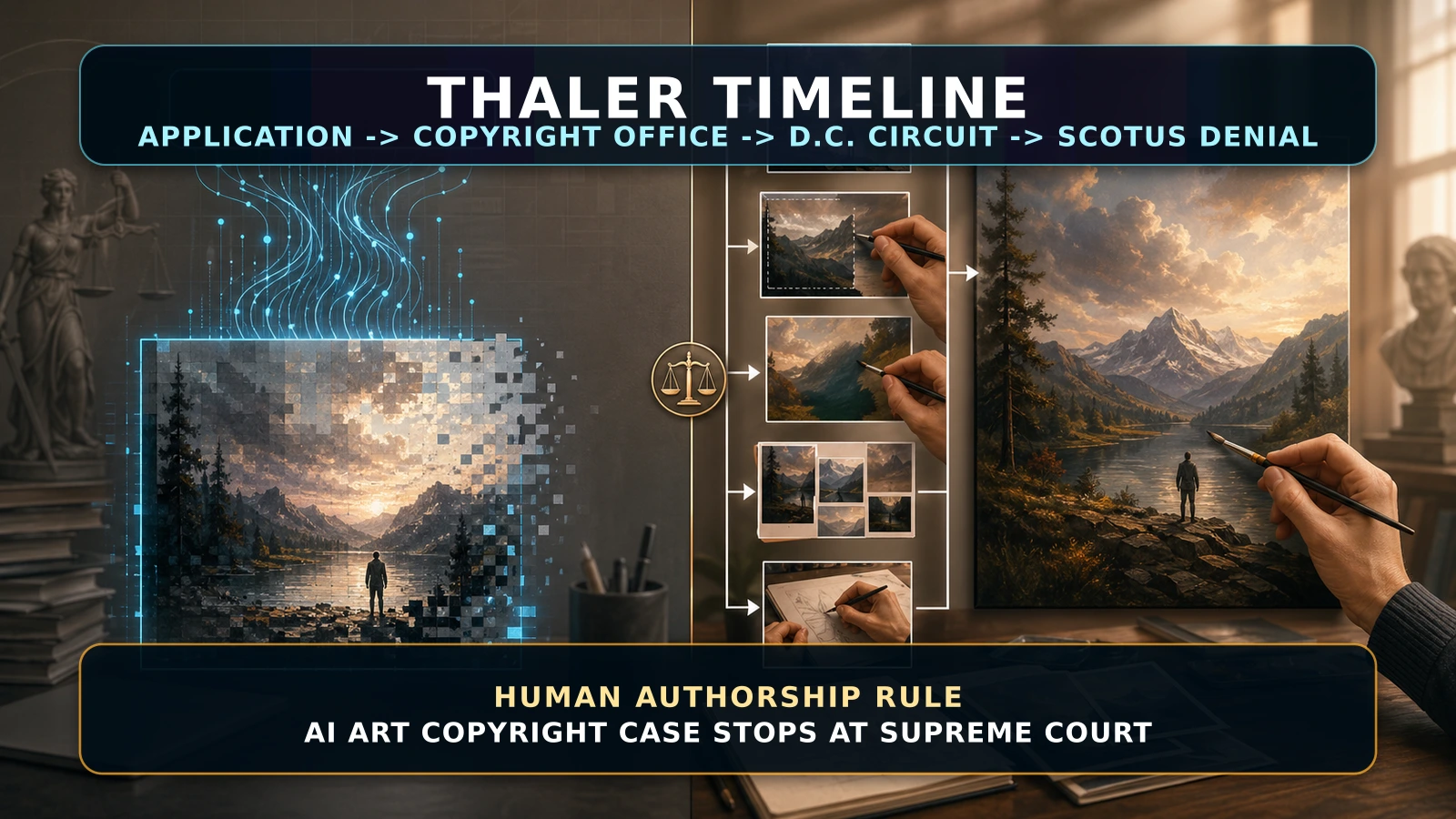 The Thaler denial is not a sweeping ruling on every AI-assisted image; it leaves in place a narrower rule against purely machine-authored works.